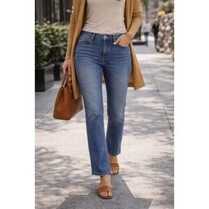 Free People We The Free Vixen Straight Leg Jeans Raw Hem Curvy Blue Size 28